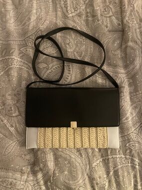 Woven Accent Crossbody Bag in Black, Cream